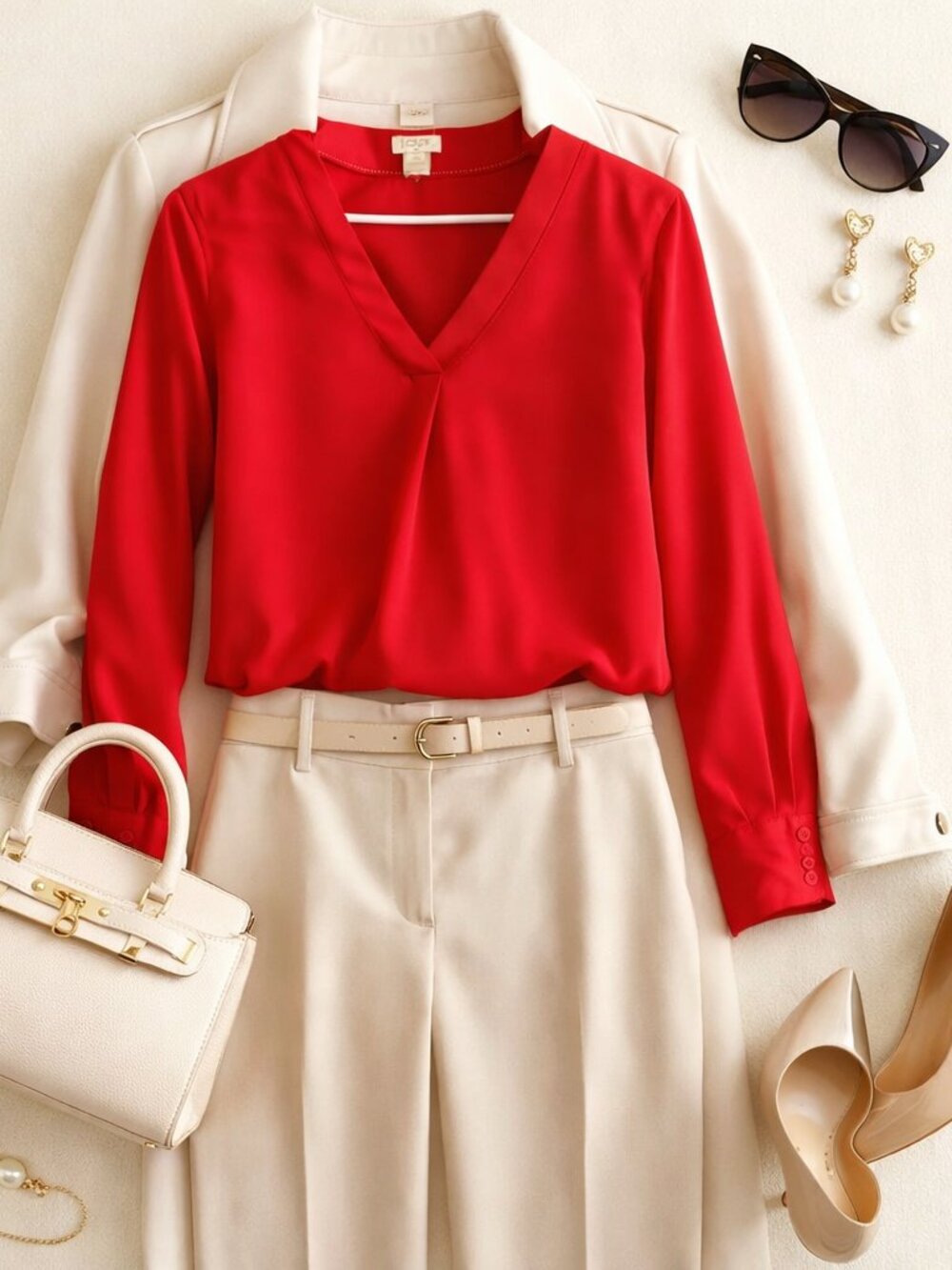 J. Crew Red V Neck Long Sleeve Lightweight   Timeless Blouse Size S Petite